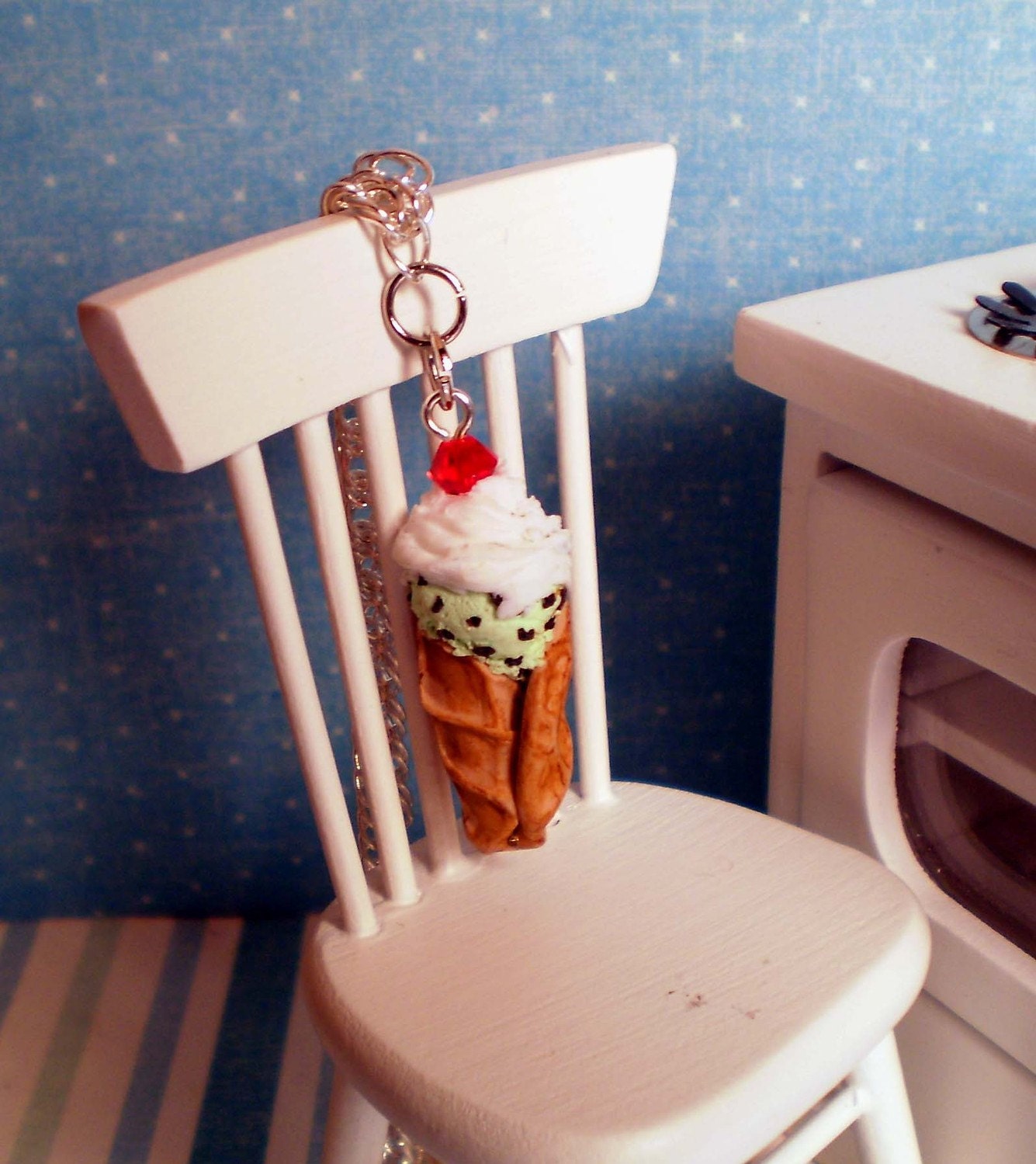 Mint Chocolate Chip Ice Cream Waffle Cone Necklace