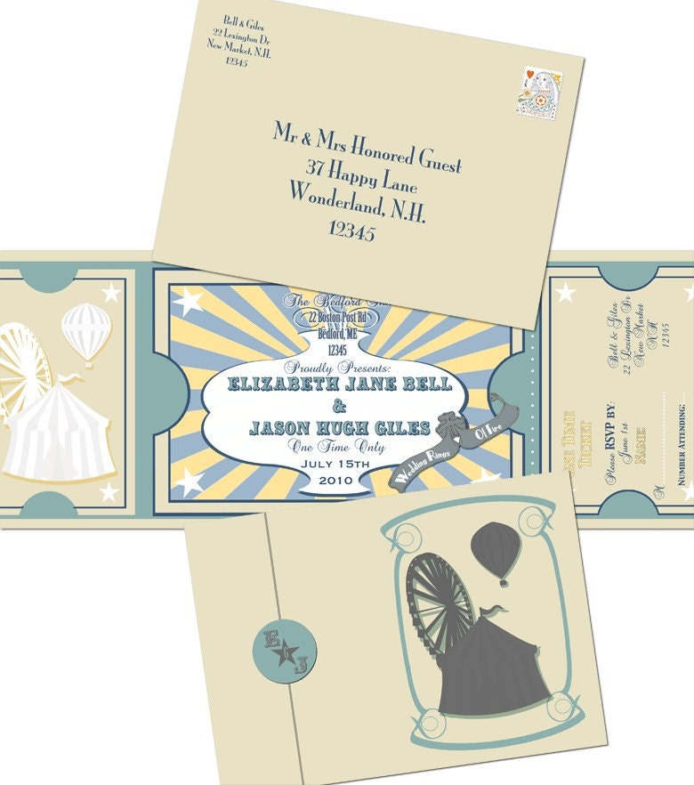 Carnival Ticket Seal and Send Invitation- DIY Print