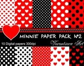 MINNIE paper PACK N2 8.5 x 11 JPEG , set of 10 digital papers. Download and print
