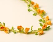 Crochet Pattern Green Leaves and Yellow Flowers Necklace