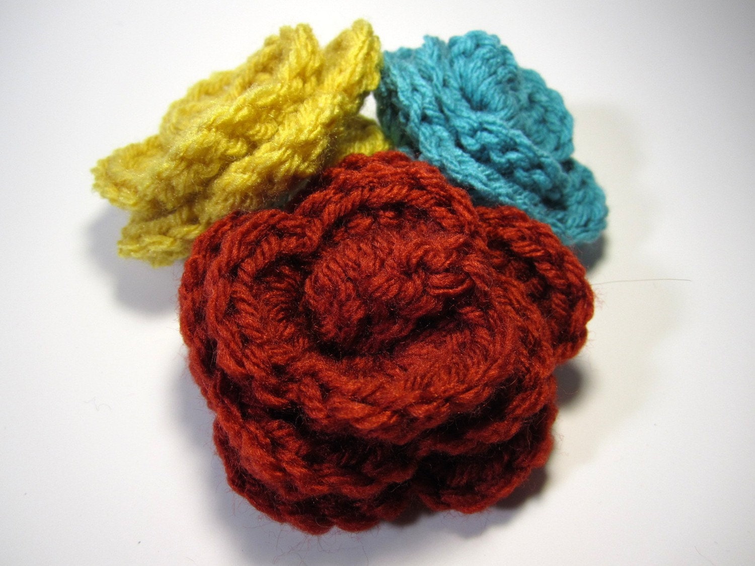 Set of 3 - Crocheted Flower Hair Clips - Any Color