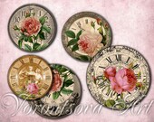 ROSE TIME clock bottlecap 1 inch circle digital art. Digital Collage Sheet Printable download Image.Vintage graphic.810