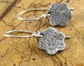 Silver Flower Earrings Silver Valentine Earrings PMC Fine Silver Artisan Jewelry Rustic Handstamped Silver Earrings