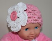 Beautiful Beanie Pink NEWBORN Girl Hat with a Big Flower - Made To Order