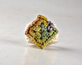 Crochet Ring Miniature Granny Square Sage Yellow Purple Copper Ecru Band
