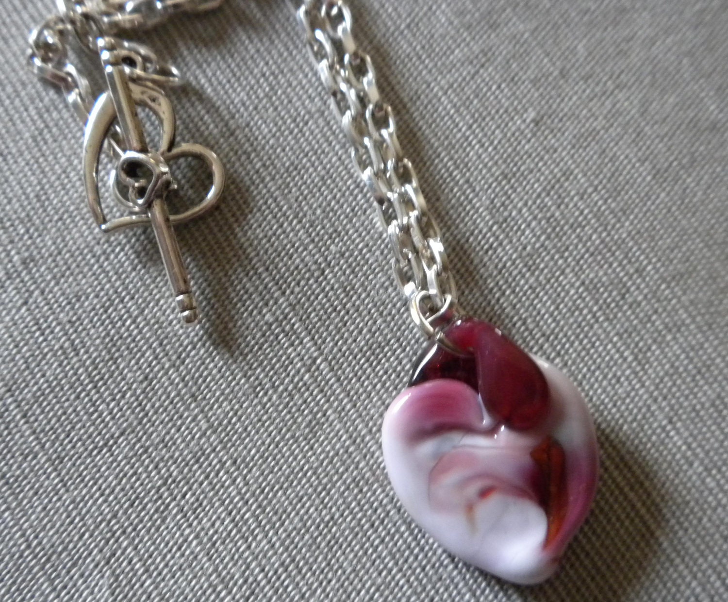 Pink Glass Heart Charm Bracelet