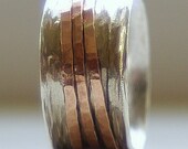 Handmade Unique Earthy Wedding Ring: Rustic Sterling Silver and 14k rose gold fill wide spinner ring