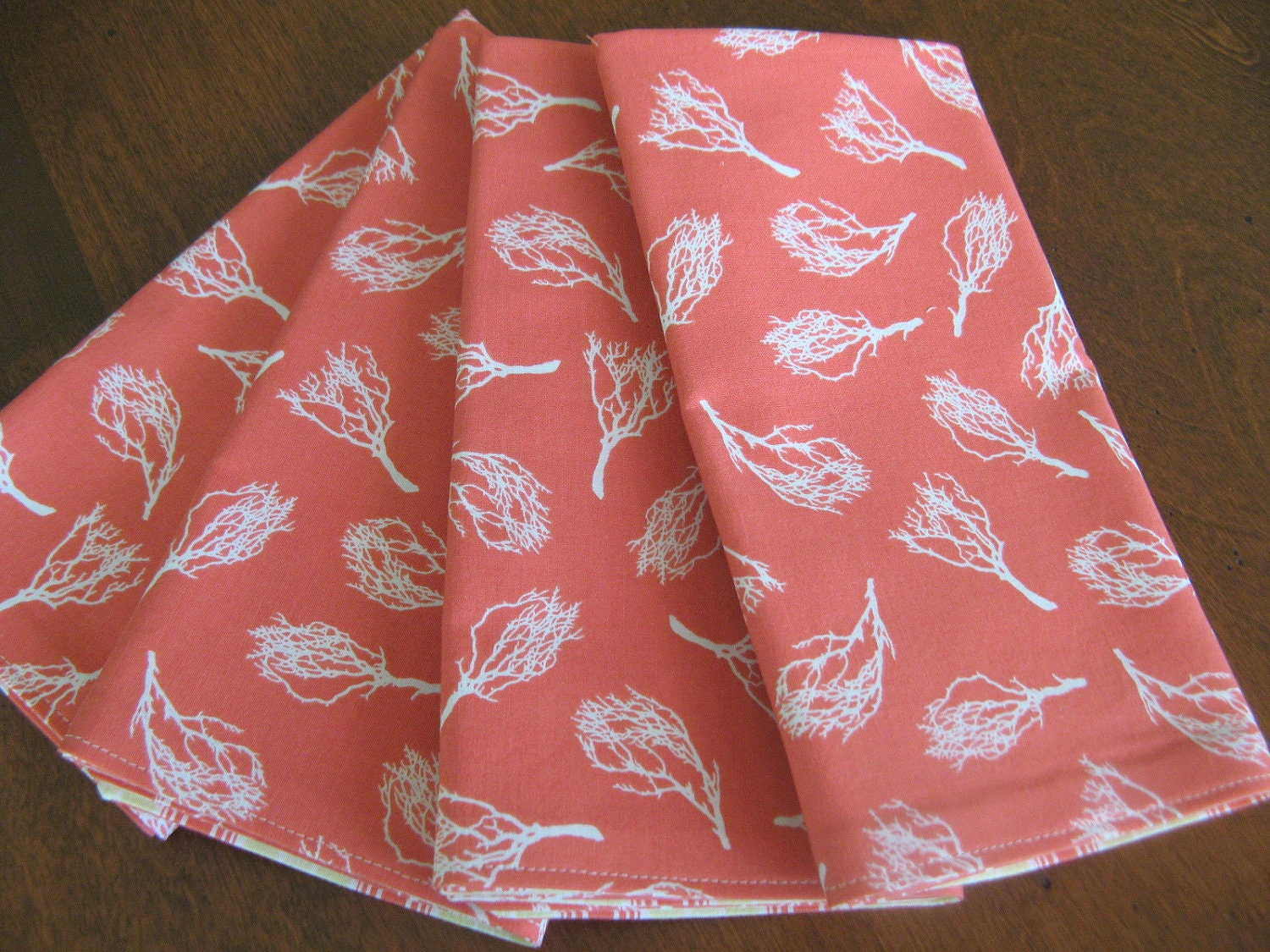 Cloth Dinner Napkins Reversible Orange Yellow Stripes Set of Four