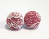 Button Earrings // Pink // Lace // 1/2 in