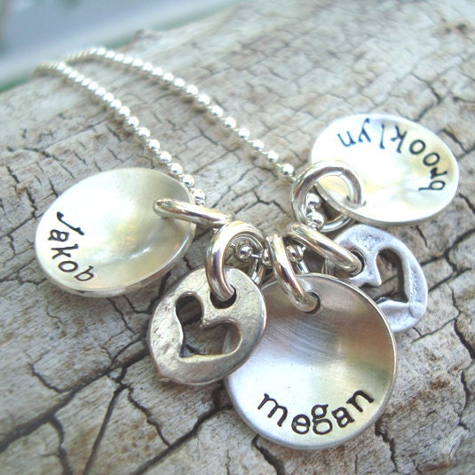 Personalized tiny hand stamped sterling silver mothers necklace