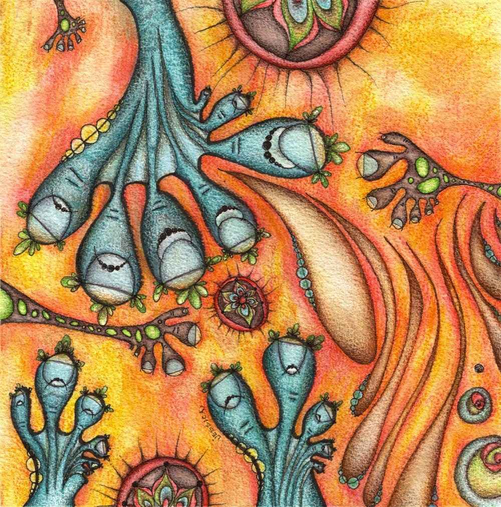 Aliens with blue toes - ORIGINAL watercolour, ink and coloured pencil Illustration - Surreal Wall Decor - Monsters