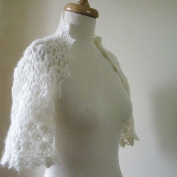 Romantic Ivory Shrug Bridal Mohair - Crochet Wedding Bolero Jacket EXPRESS DELIVERY
