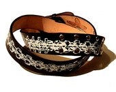 Handmade Leather Belt Screenprinted Vertebrae Spine Bones