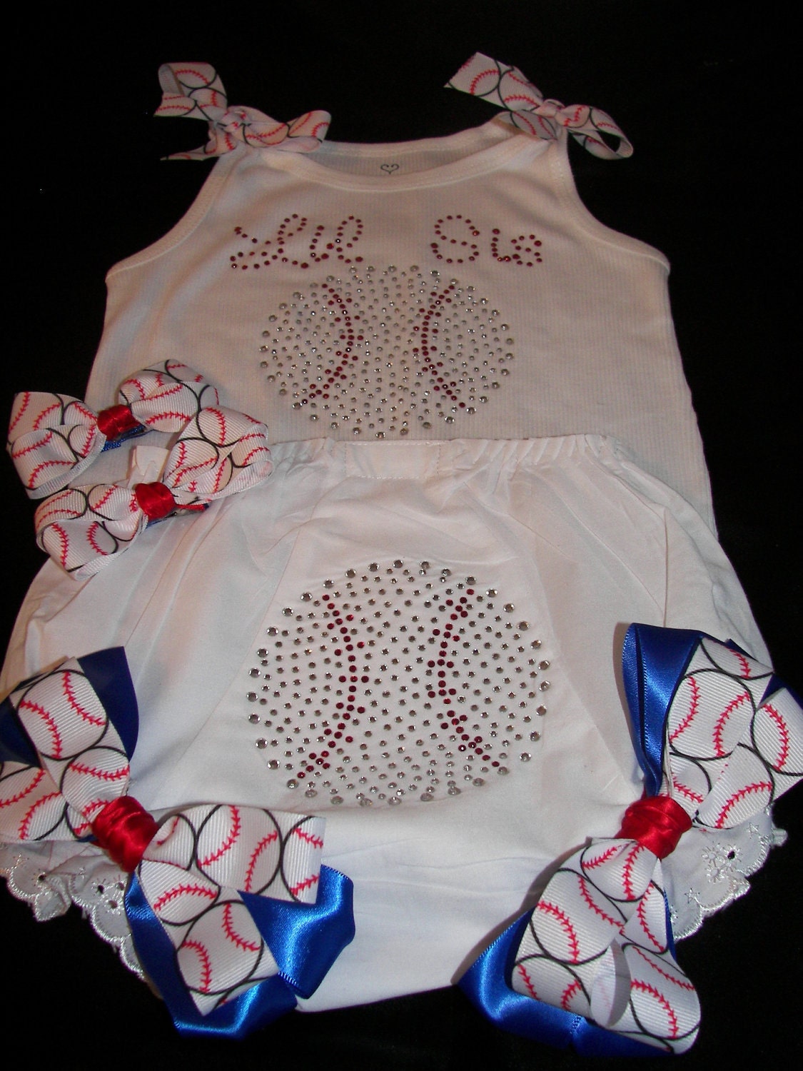 Lil Sis Baseball BLING Tank and Diaper Cover Set--Darling--Includes matching baseball hairbows.