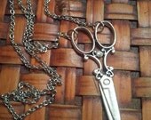 Long Victorian Steampunk Rhinestone Scissor Pendant 26 inch