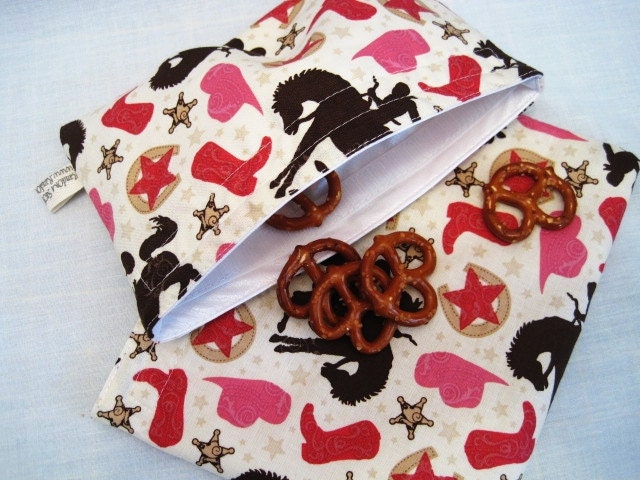 Western Cowgirl and Boots Reusable Sandwich and Snack Bag Set