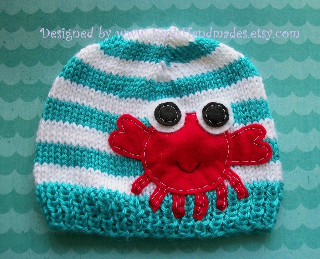 AQUA CRAB  BEANIE- Newborn Size is In Stock-For Custom orders ans sizes and Current Turnaround time Read below