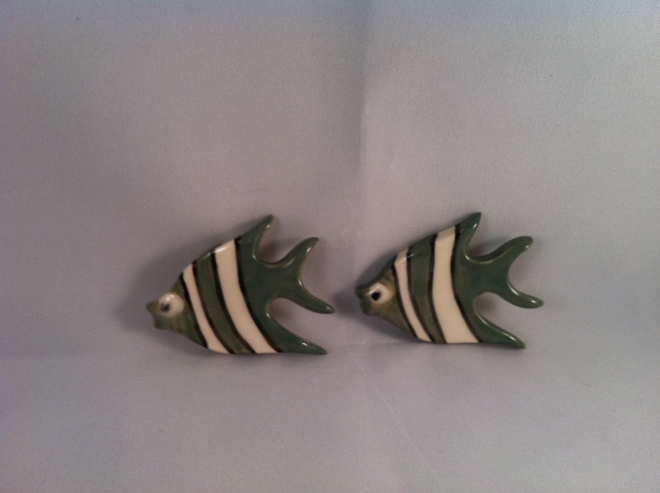 2 Little Green Angel Fish Ceramic Art Tiles