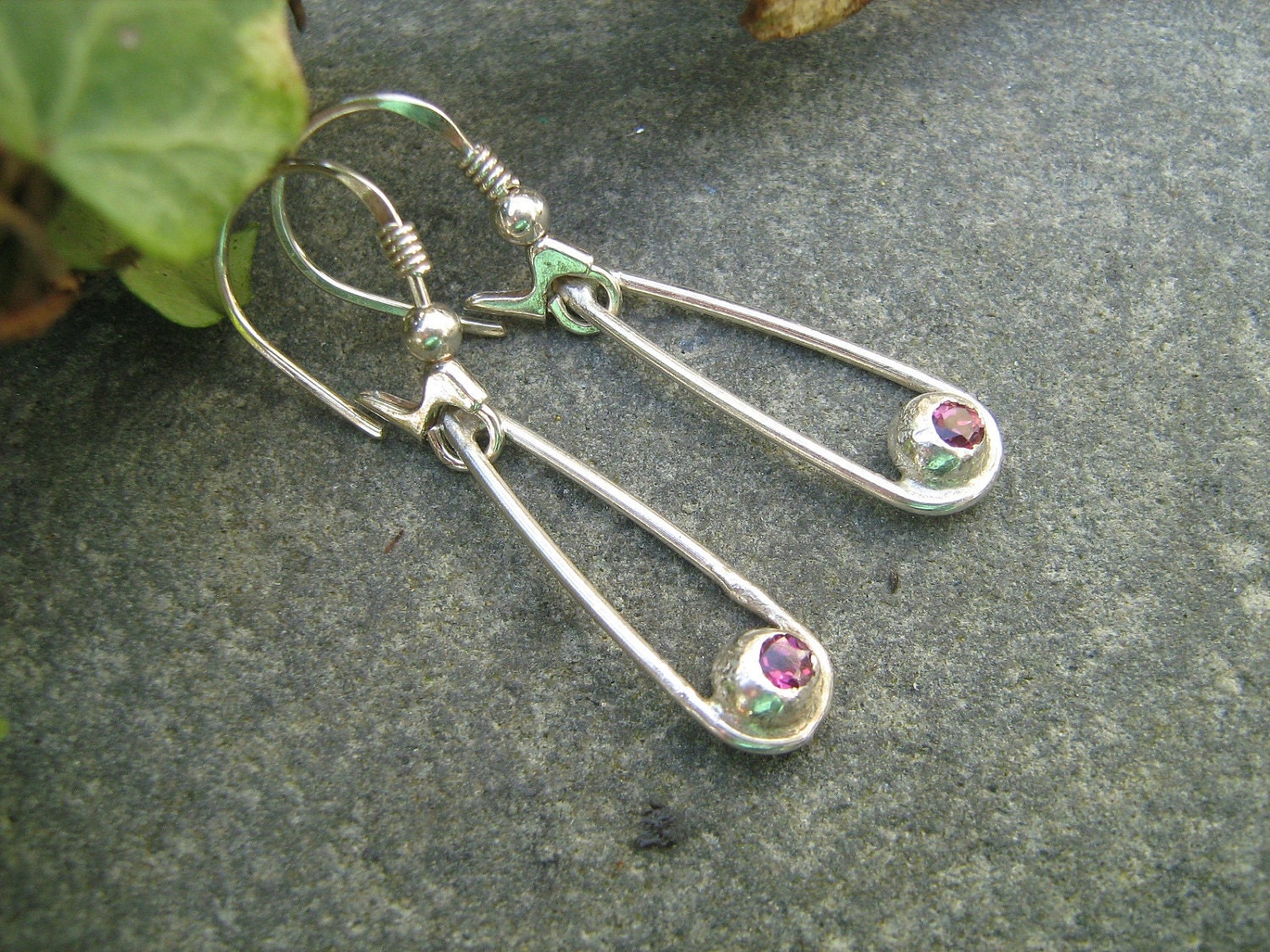 Sterling Silver Earrings SALE 50% OFF long drops with garnet
