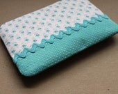 8" Zipper Bag in Vintage Blue Flower Cotton Fabric with Blue Ric Rac Zip Pouch