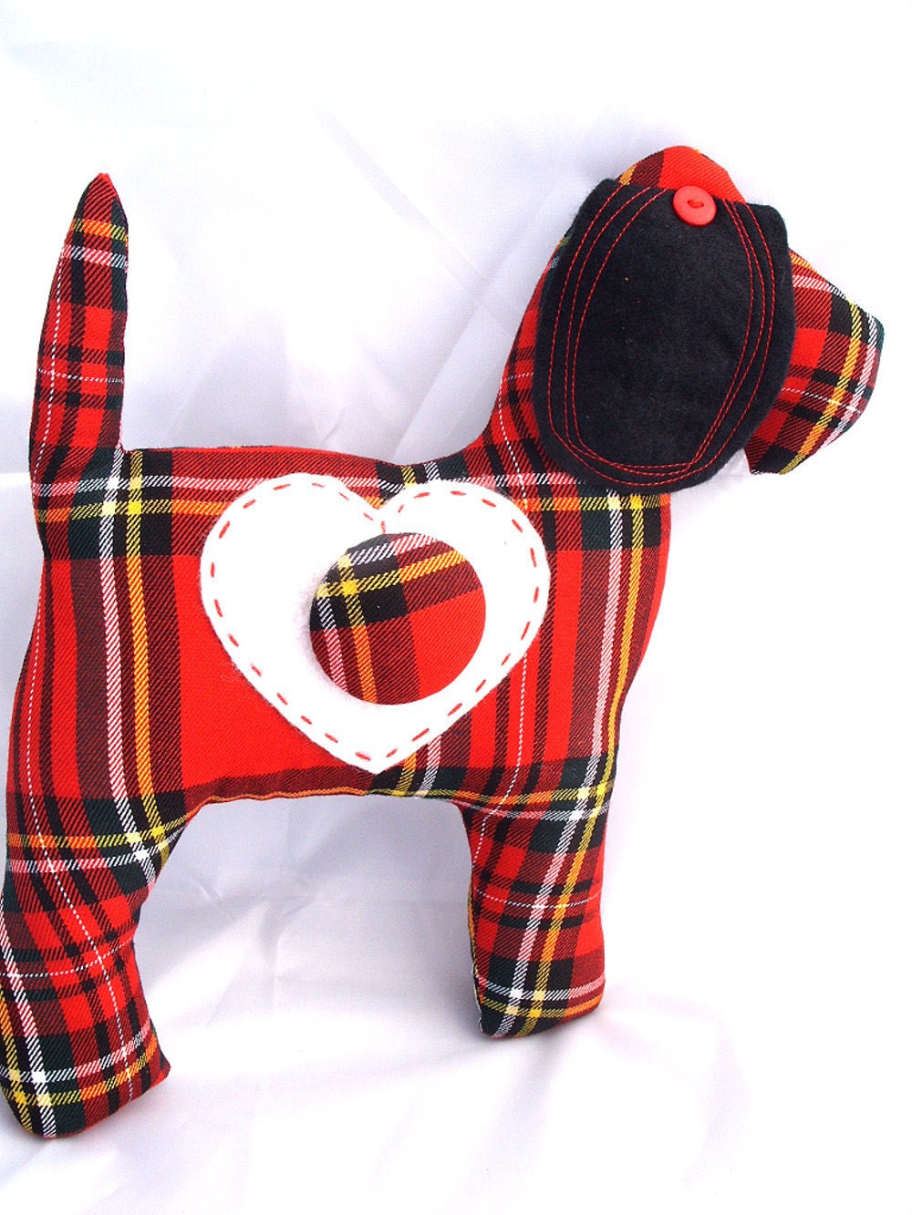 Scottie Dog Plush Ornament. Red Tartan .