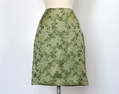 Vintage Asian Print Green Satin Skirt