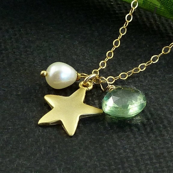Personalized Jewelry Custom Gemstone Gold Star Charm Necklace 14K Gold Filled or Sterling Silver - Star Travel - Handmade