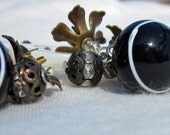Vintage Buttons and Crystal Earrings - Black and White - Peppermint Patty