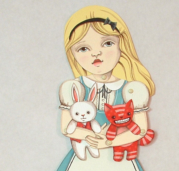Alice in Wonderland-- DIY Articulated Paper Doll Set-- White Rabbit and Cheshire Cat