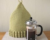 Coffee Cosy - chartreuse felted crochet - bobble trim