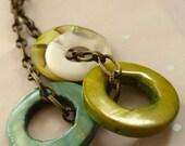 Greens on Antiqued Brass Chain Necklace