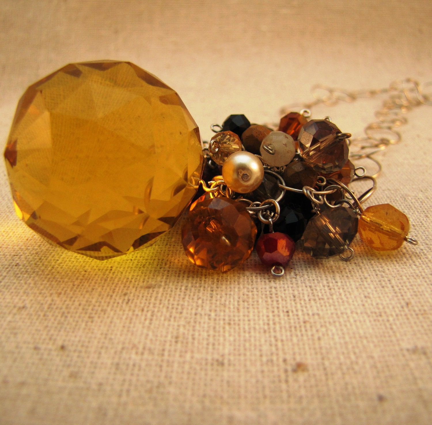 Crystal and Sterling Silver Necklace "Golden Statement"