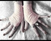 Blush Lace Fingerless Gloves - Pale Peach Pink Floral - Gothic Victorian Vampire Regency Tribal Belly Dance Noir Austen Wedding Bridal