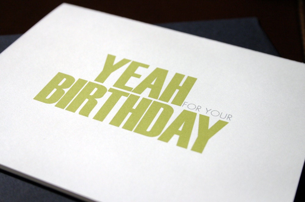 YEAH BIRTHDAY Notecard with Navy Blue Envelope - 4.25 x 5.5 inch folded greeting card