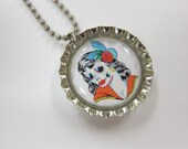 Bottlecap Necklace -  Sugar Skull - Day of the Dead - Senorita