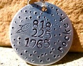 The Rocket - Unique Handstamped Pet ID Tag Silver Aluminum Galaxy Dogs