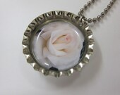 Bottlecap Necklace - White Rose