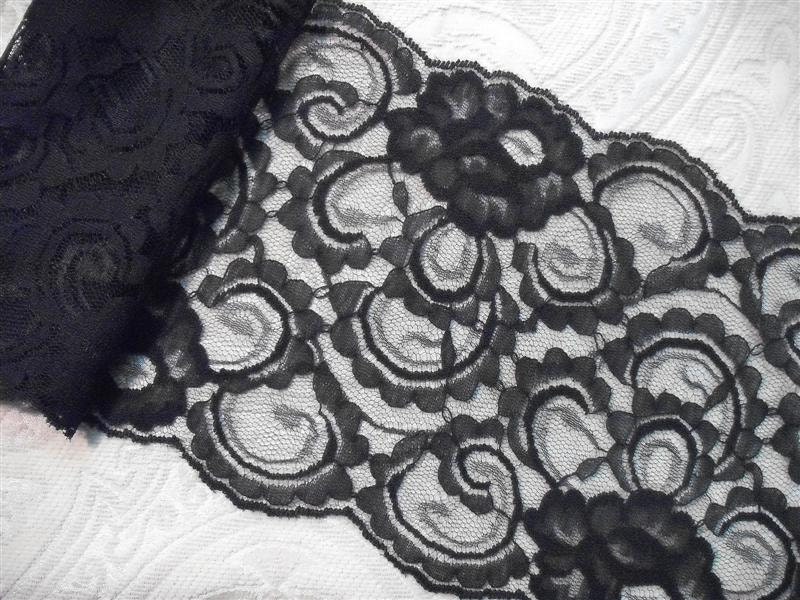 Black Wide Victorian Style Lace  - 1 Yard