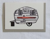 classic Frankin Caravan Linocut greeting card