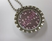 Bottlecap Necklace - Namaste on Floral Background