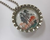 Bottlecap Necklace - Japanese Woodblock Print