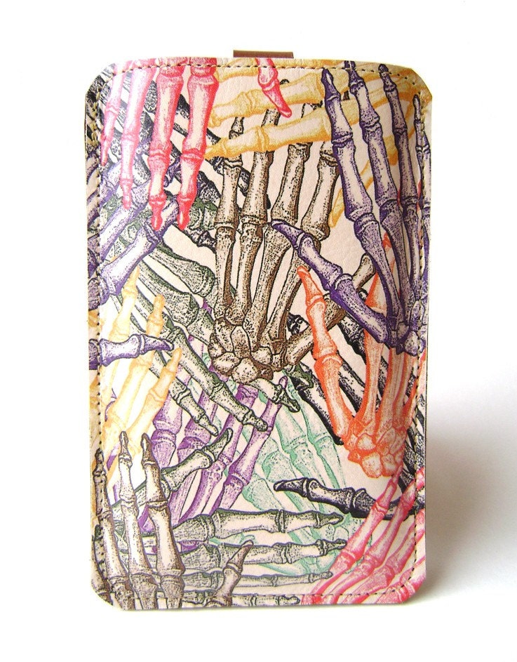 Leather iPhone case iTouch case HTC (Desire/Mozart)) case - Skeleton hands