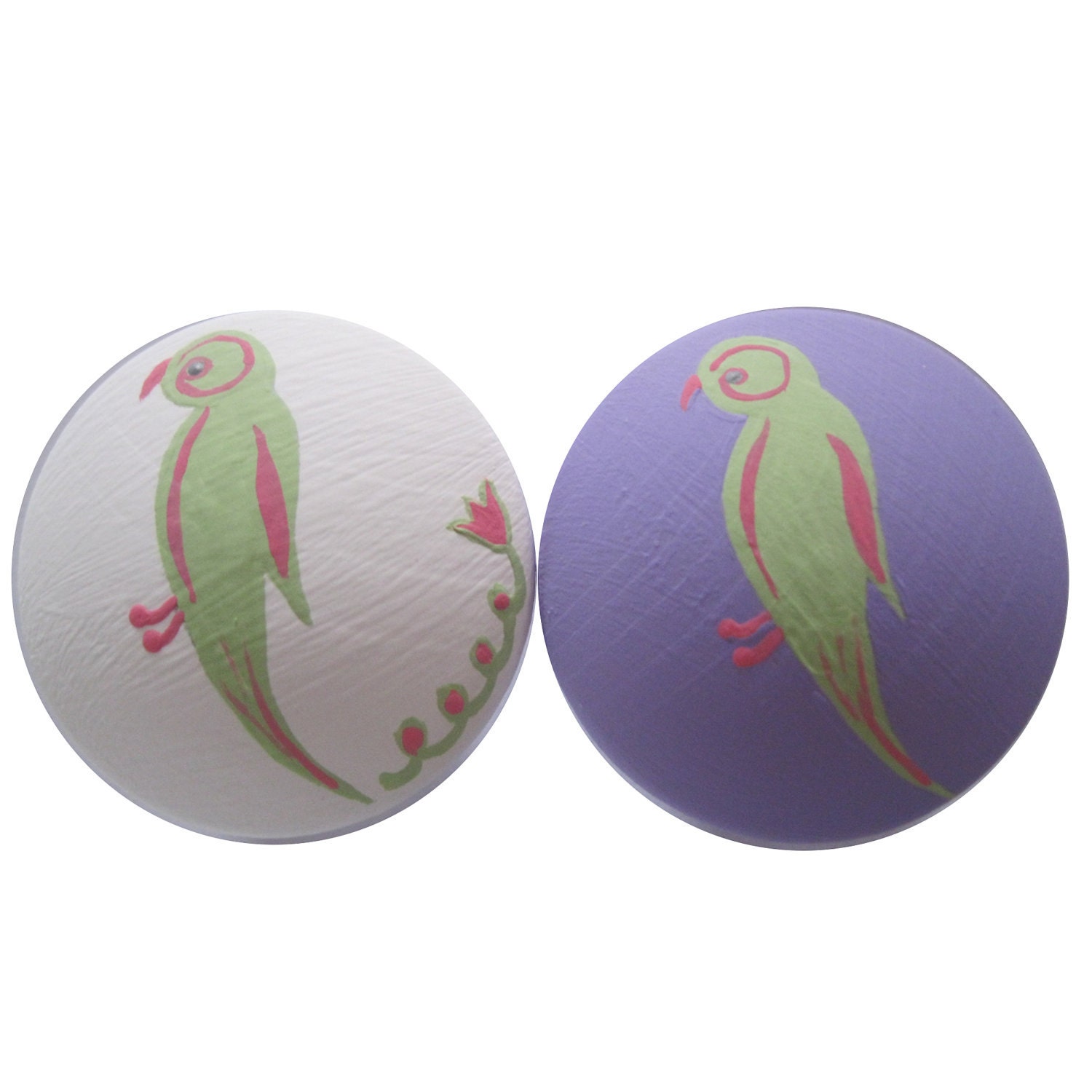 Lavender Purple and White Love Bird Knobs