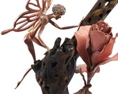 Fairy and Flower Copper and Cholla Cactus Wood Sculpture