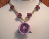Purple Rose Polymer Clay Hemp Necklace