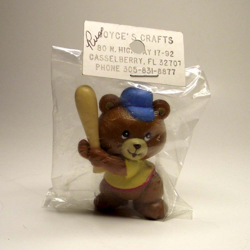 Vintage Teddy Bear Playing Baseball Cake Topper NOS
