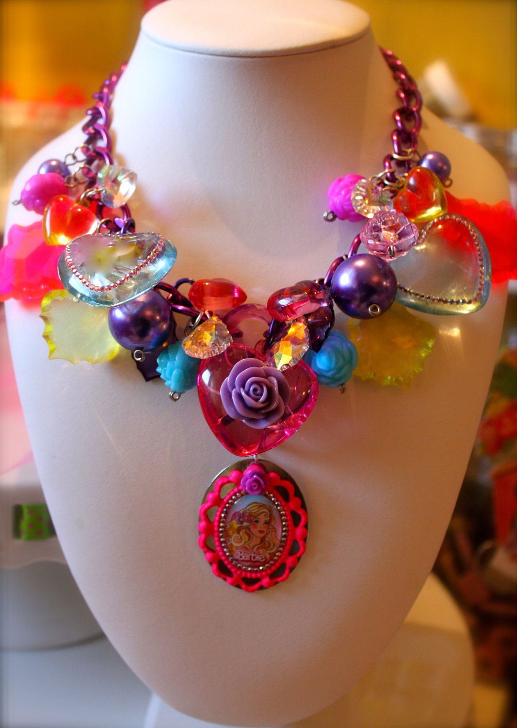 Barbie Baubles and Bling Chunky Candy Cameo Crystal Statement Necklace - Kitsch Kawaii