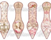 Marie Antoinette shoes Baroque rose gift tags. Digital Collage Sheet. Printable image download. 826