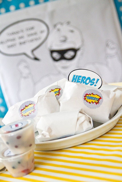 Vintage SUPER HERO Birthday Party - Printable Hero Sandwich Labels and Heros Callout Sign