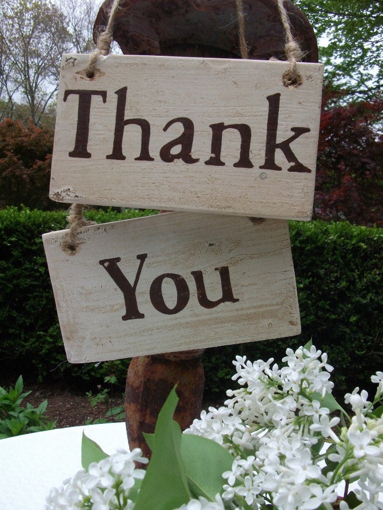 Small Rustic Set of Thank You Signs Wooden Handpainted, with Brown or Black Lettering.  Great Photo Prop for Bride and Groom